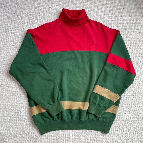 VNTG Ralph Lauren Polo Country (XL) Colorblock Turtleneck Cotton Blend Sweater - Picture 1 of 7